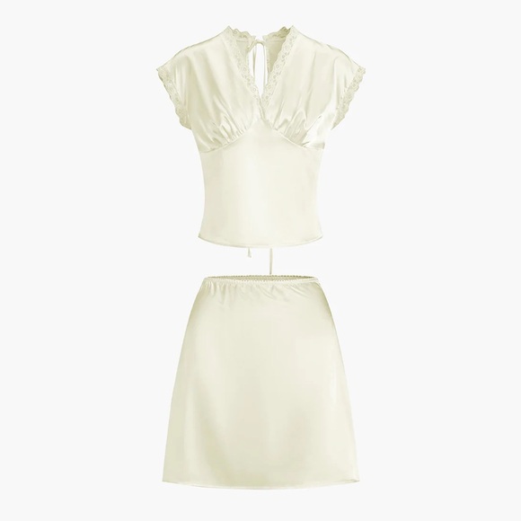 Commense Lace Trim Satin Skirt Set - Picture 7 of 9